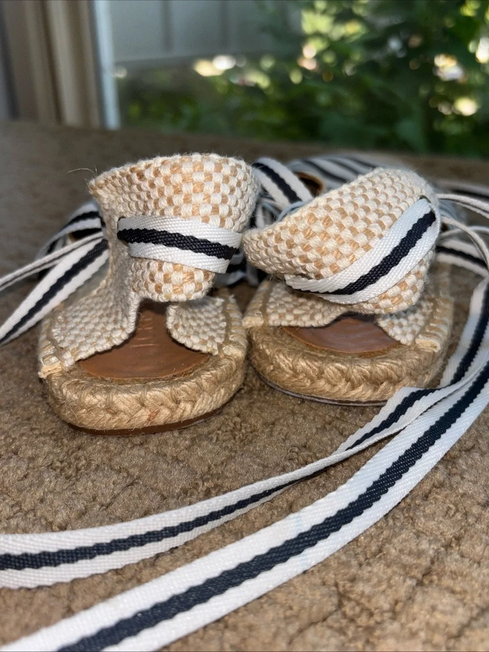 J crew Striped Canvas Espadrille Tie Sandals - Navy & White women’s 9.5